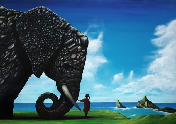 Rock Elephant and Girl in Red Dress